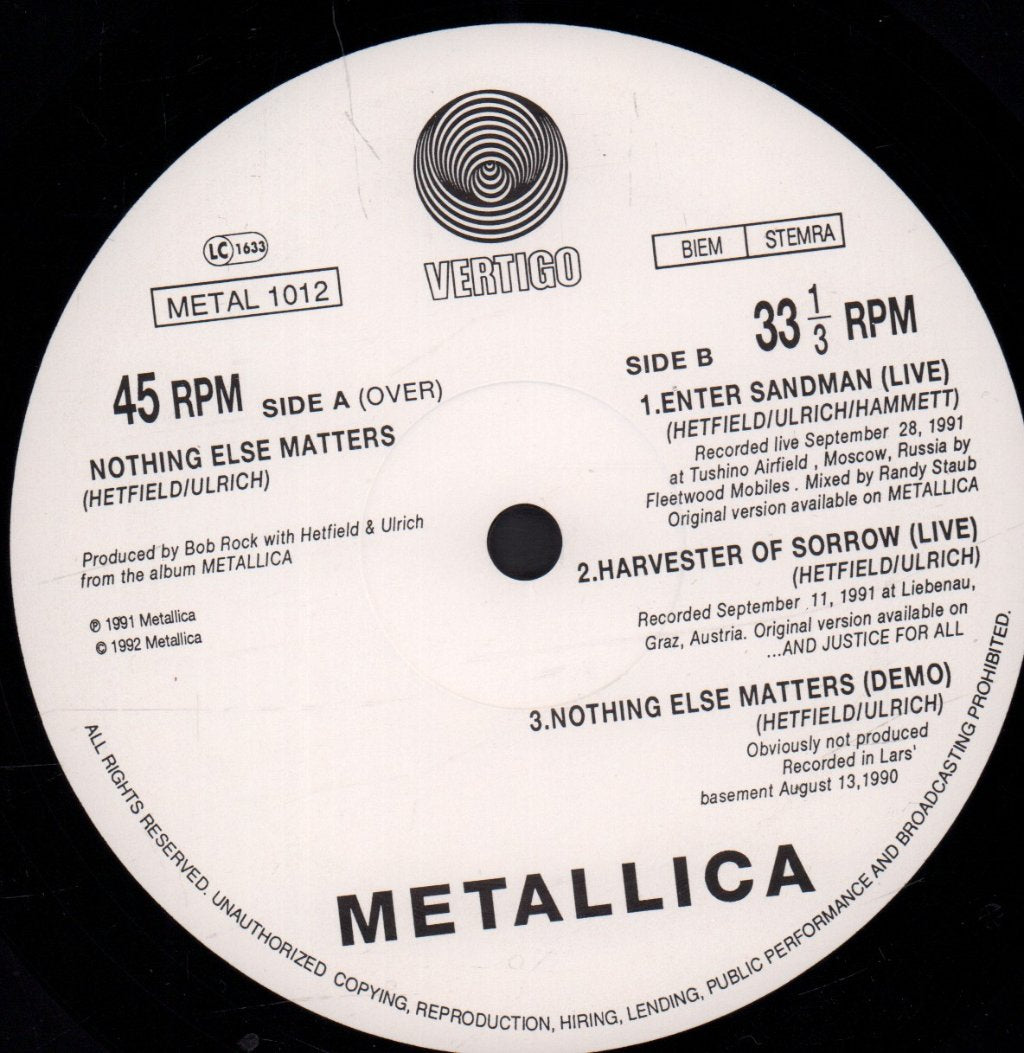 Metallica - Nothing Else Matters - 12 Inch