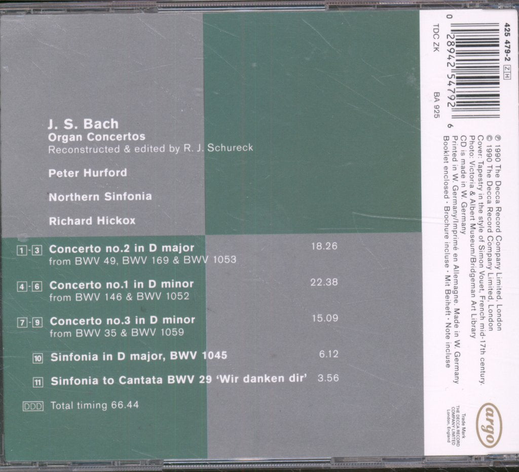 Peter Hurford, Northern Sinfonia, Richard Hickox - Bach - Organ Concertos - Cd