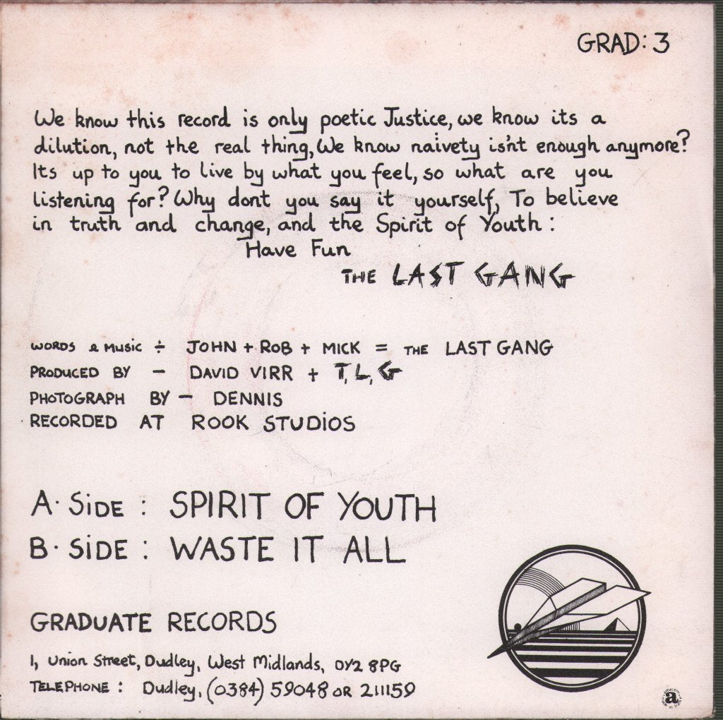 Last Gang (70'S Group) - Spirit Of Youth - 7 Inch