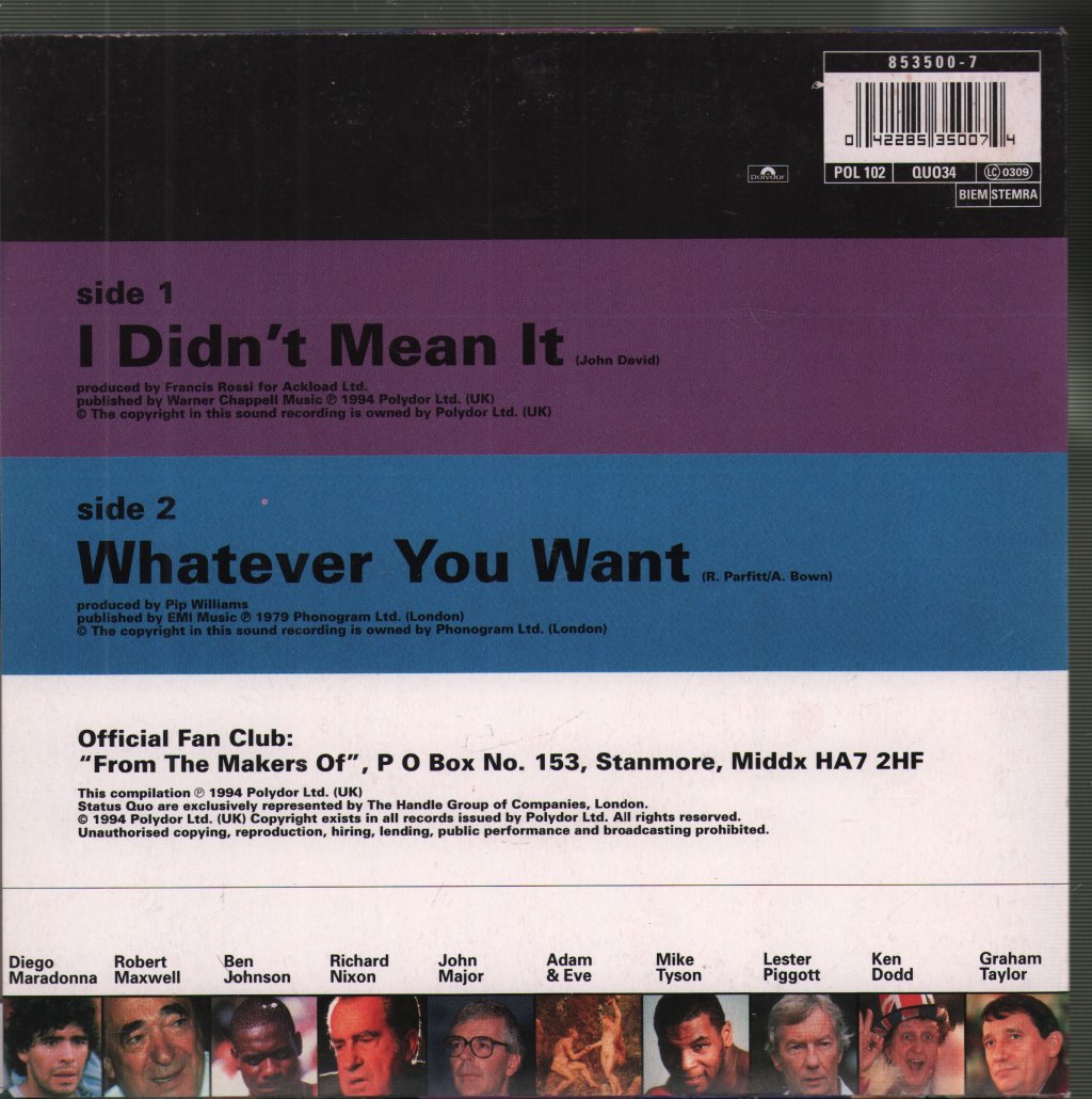 Status Quo - I Didn't Mean It - 7 Inch