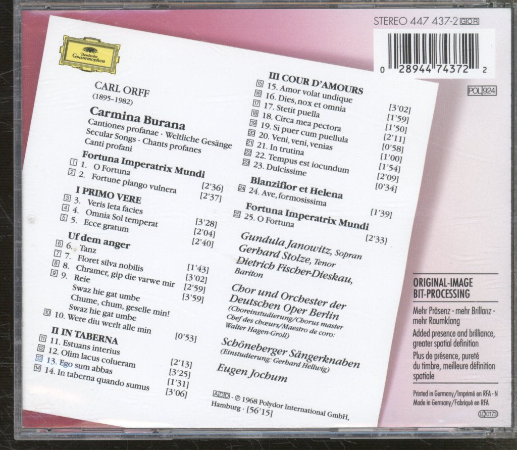 Chor Und Orchester Der Deutschen Oper Berlin, Eugen Jochum - Orff - Carmina Burana - Cd
