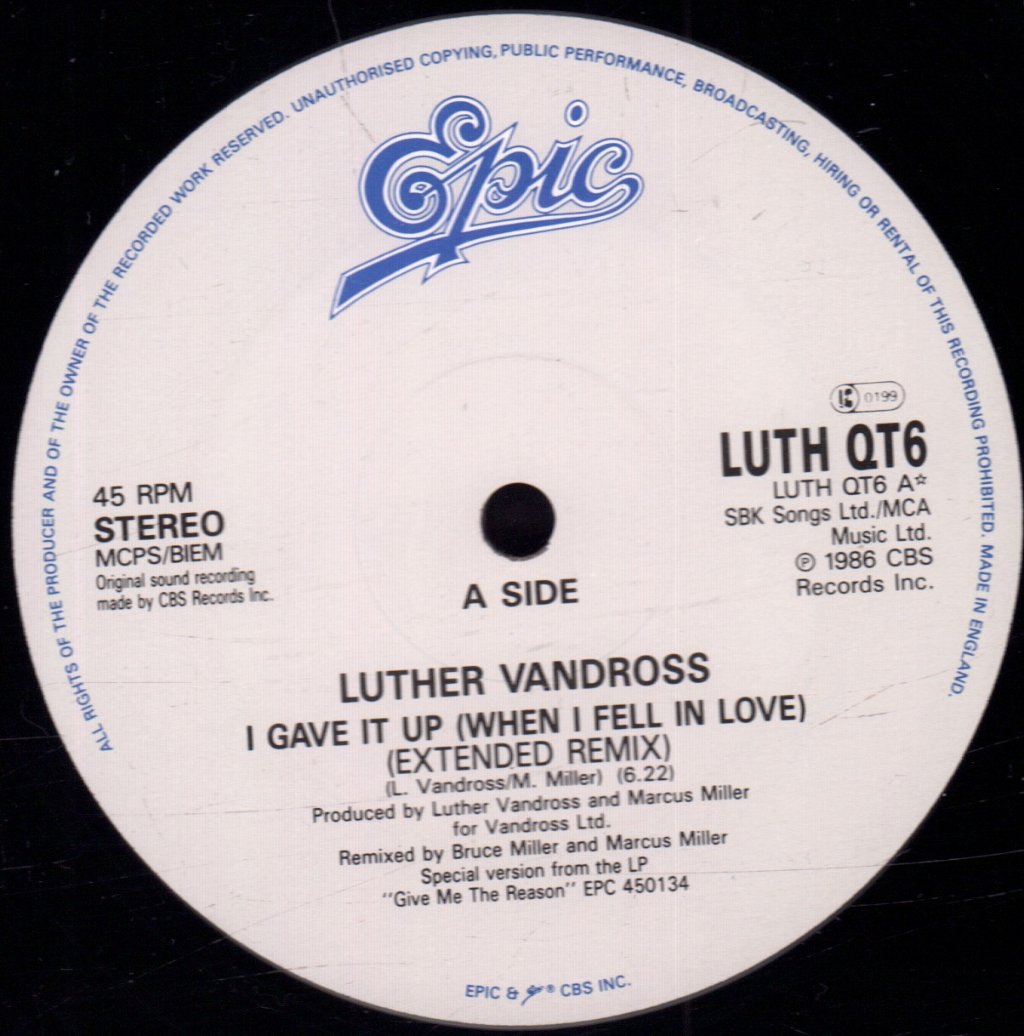 Luther Vandross - I Gave It Up - 12 Inch