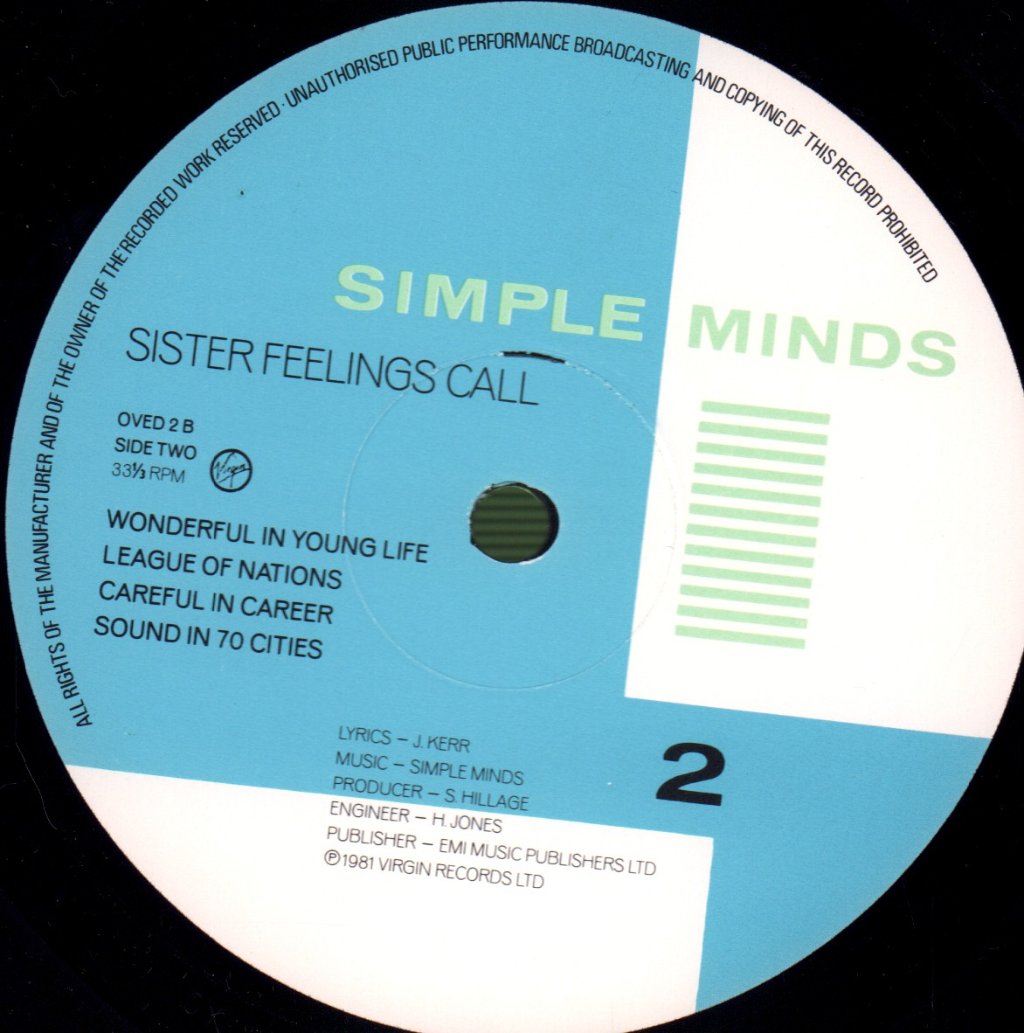 Simple Minds - Sister Feelings Call - Lp