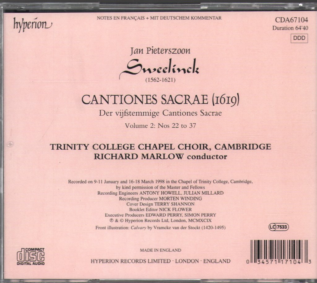 Jan Pieterszoon Sweelinck - Cantiones Sacrae - 2 - Cd