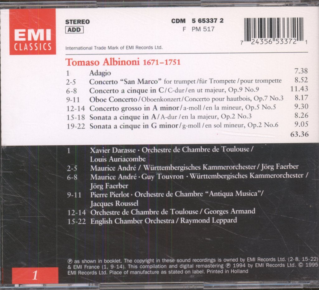 Various Artists - Baroque Albinoni - Concertos & Sonatas - Adagio 1 - Cd