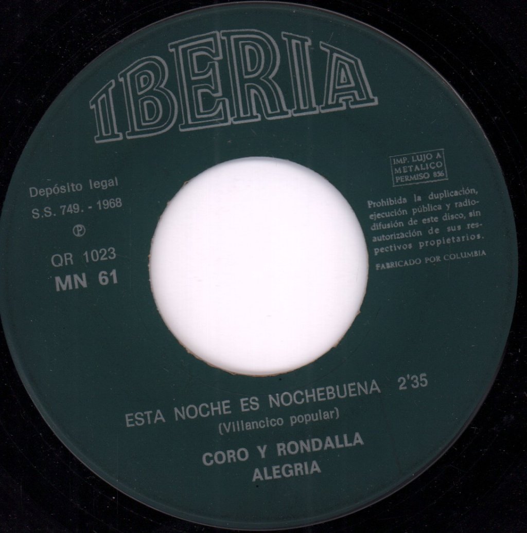 Coro Y Rondalla alegria - esta noche es nochebuena - 7 Inch