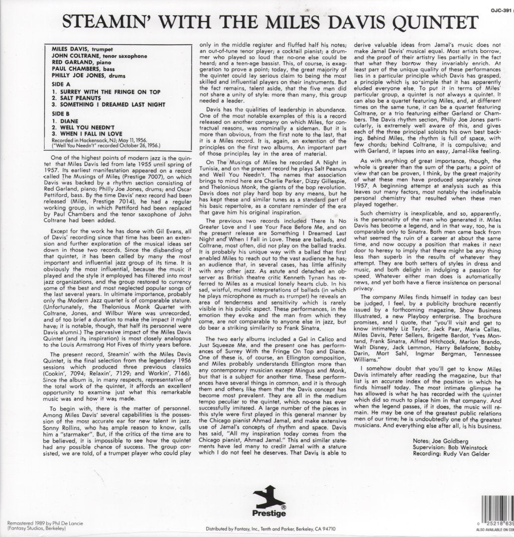 Miles Davis Quintet - Steamin' With the Miles Davis Quintet - Lp