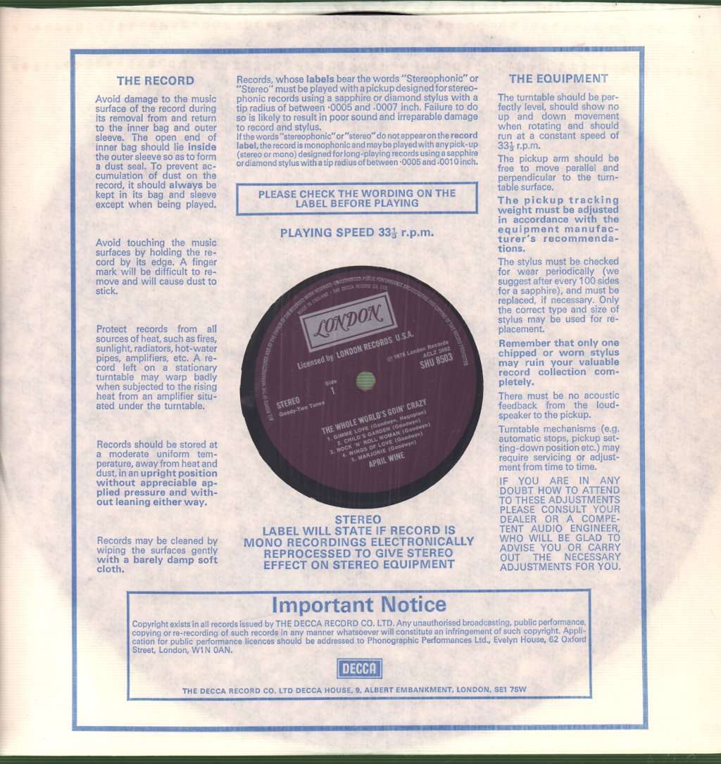 April Wine - Whole World's Goin' Crazy - Lp