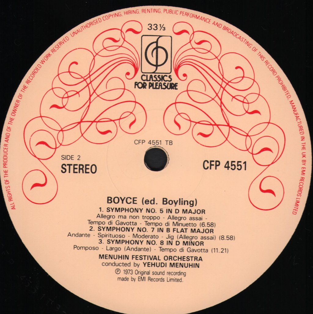 Menuhin Festival Orchestra / Yehudi Menuhin - Boyce - Eight Symphonies - Lp
