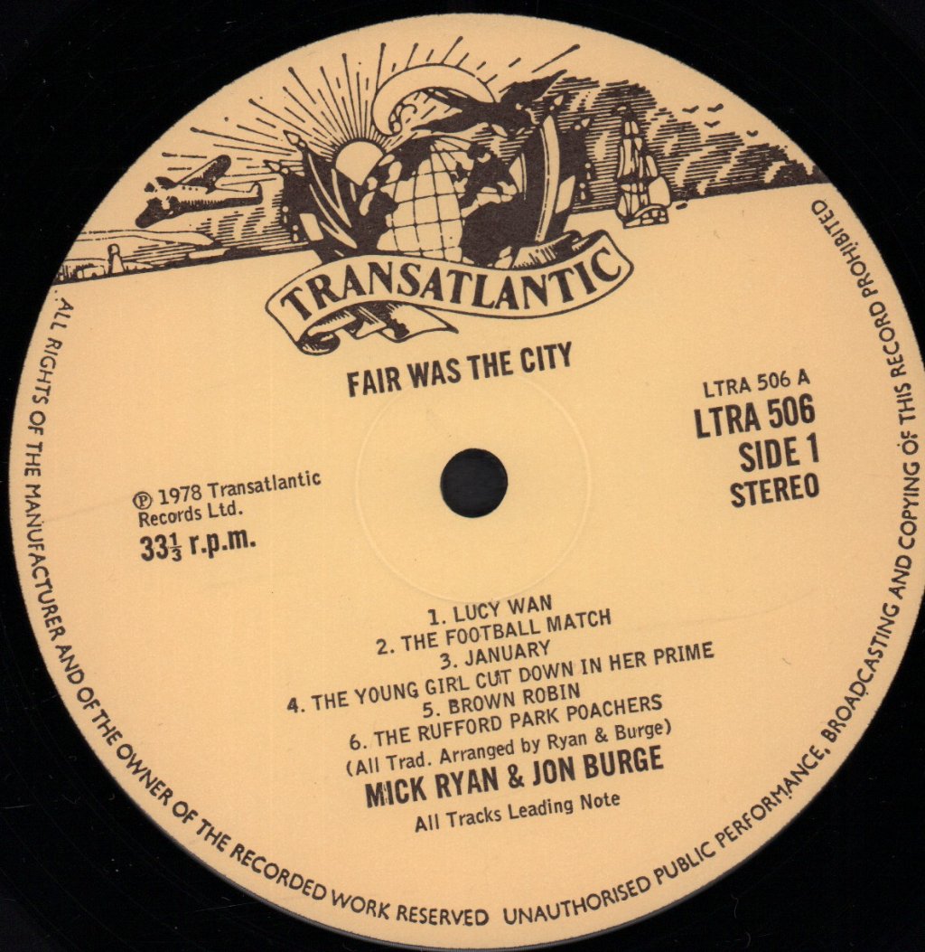 Mick Ryan And Jon Burge - Fair Was The City - Lp