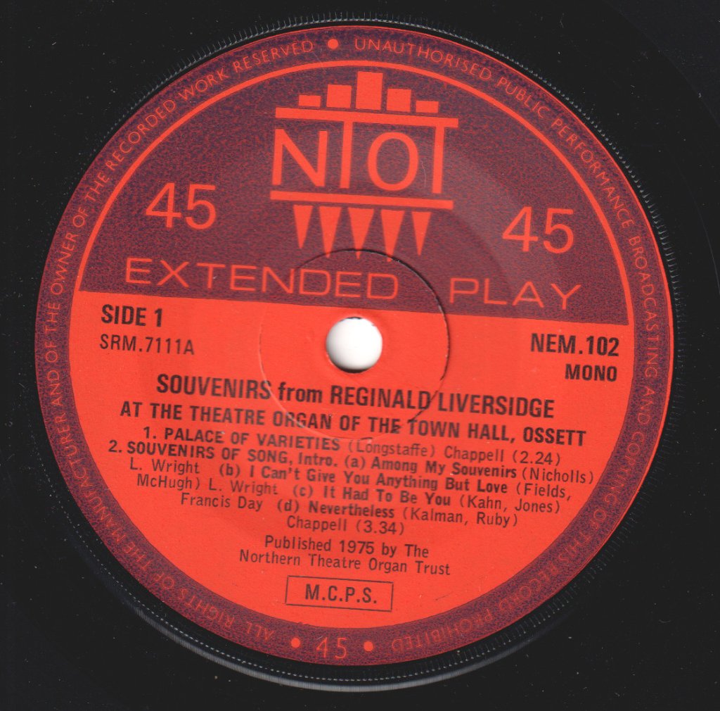 Reginald Liversidge - Souvenirs From Reginald Liversidge - 7 Inch