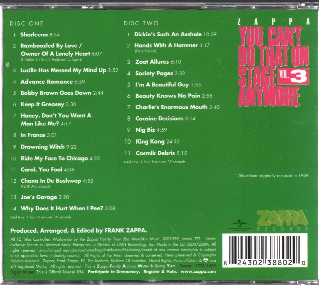 Frank Zappa - You Can't Do That On Stage Anymore Vol. 3 - Double Cd