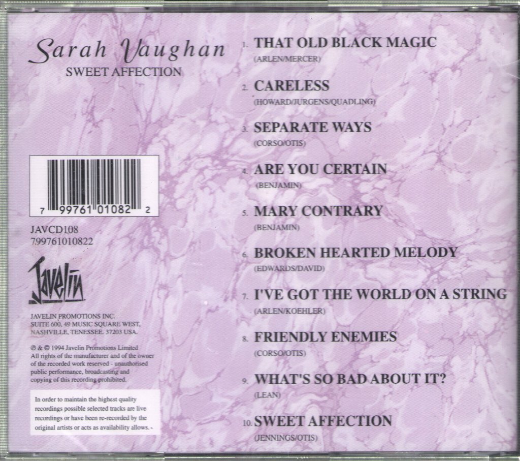 Sarah Vaughan - Sweet Affection - Cd