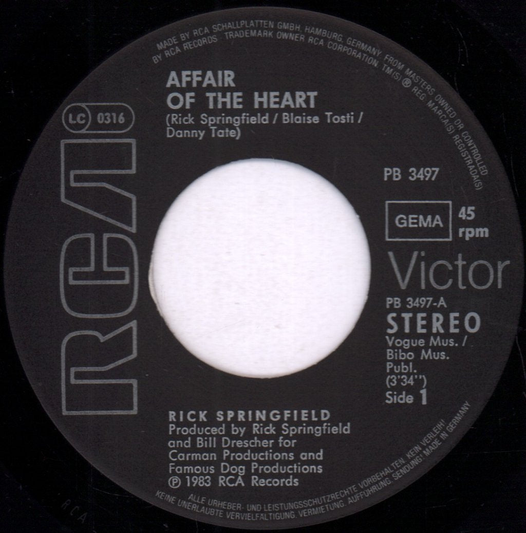 Rick Springfield - Affair Of The Heart - 7 Inch