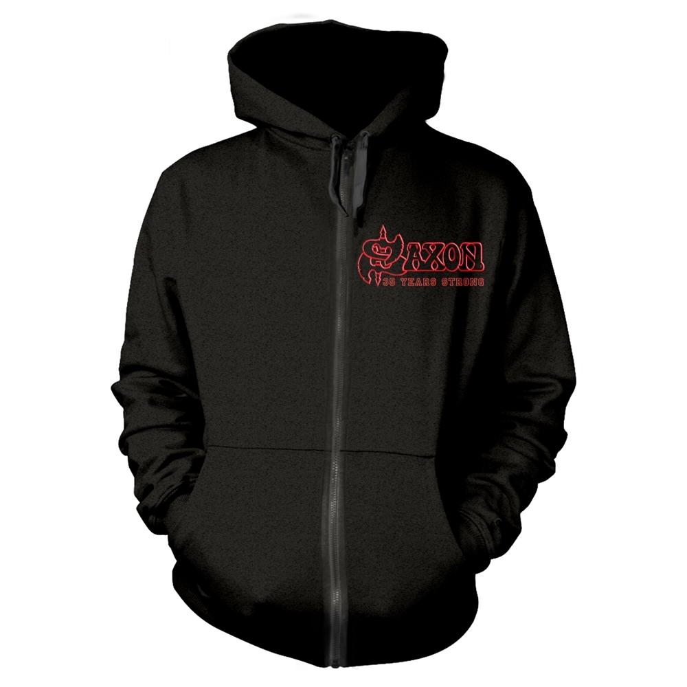 Saxon - Saxon Hoodie Strong Arm of the Law Band Logo Official Mens Black Zipped Xl - Hooded Sweat Shirt
