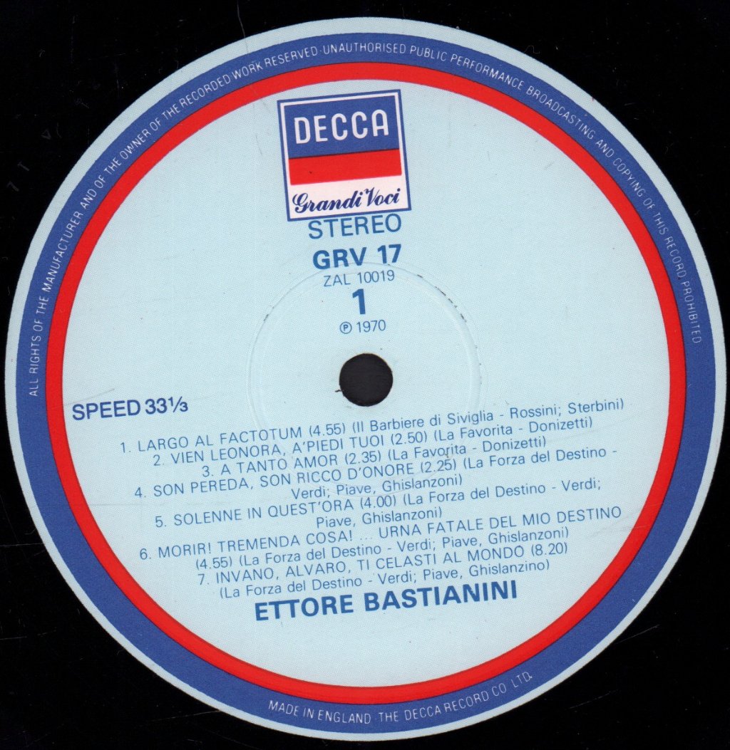 Ettore Bastianini - Andrea Chenier Il Barbiere Di Siviglia La Favorita - Lp