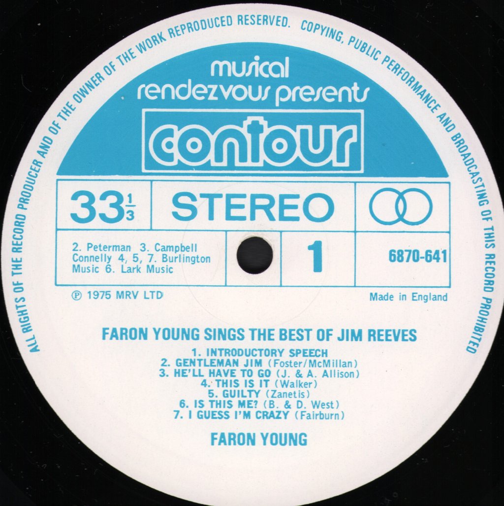 Faron Young - Sings The Best of Jim Reeves - Lp
