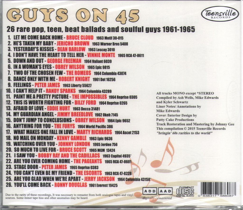 Various Artists - Guys On 45 1961-1965 (Rare Pop, Teen, Beat Ballads and Soulful Guys) - Cd