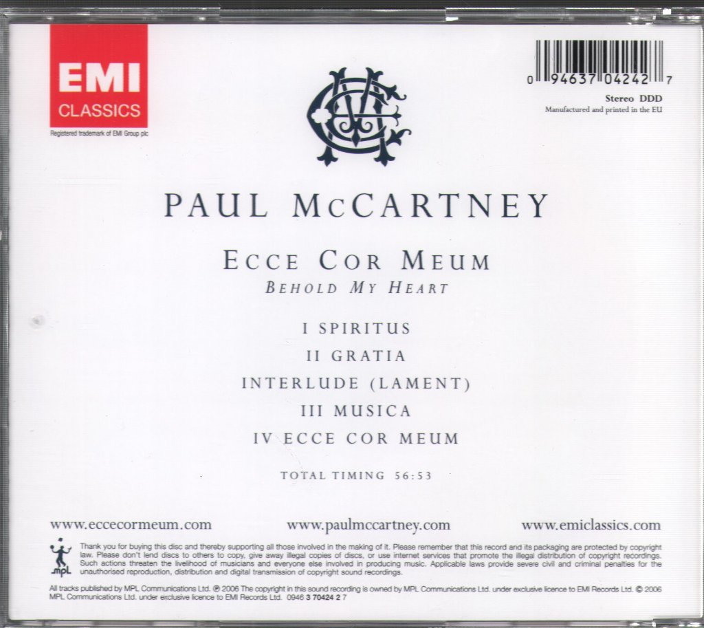Paul McCartney - Ecce Cor Meum - Cd