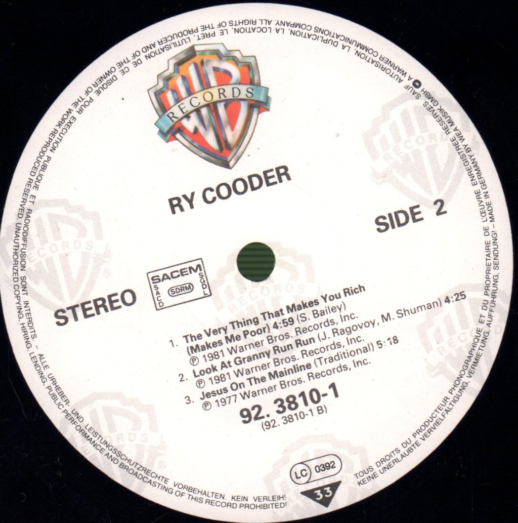 Ry Cooder - 6 Song Album Extra Price - Lp