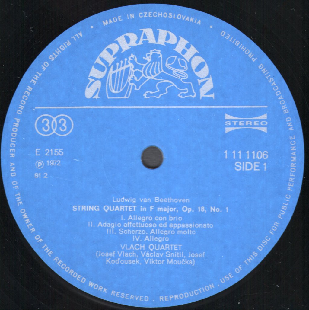 Vlach Quartet - Beethoven - String Quartets, Opus 18, No1 And 6 - Lp