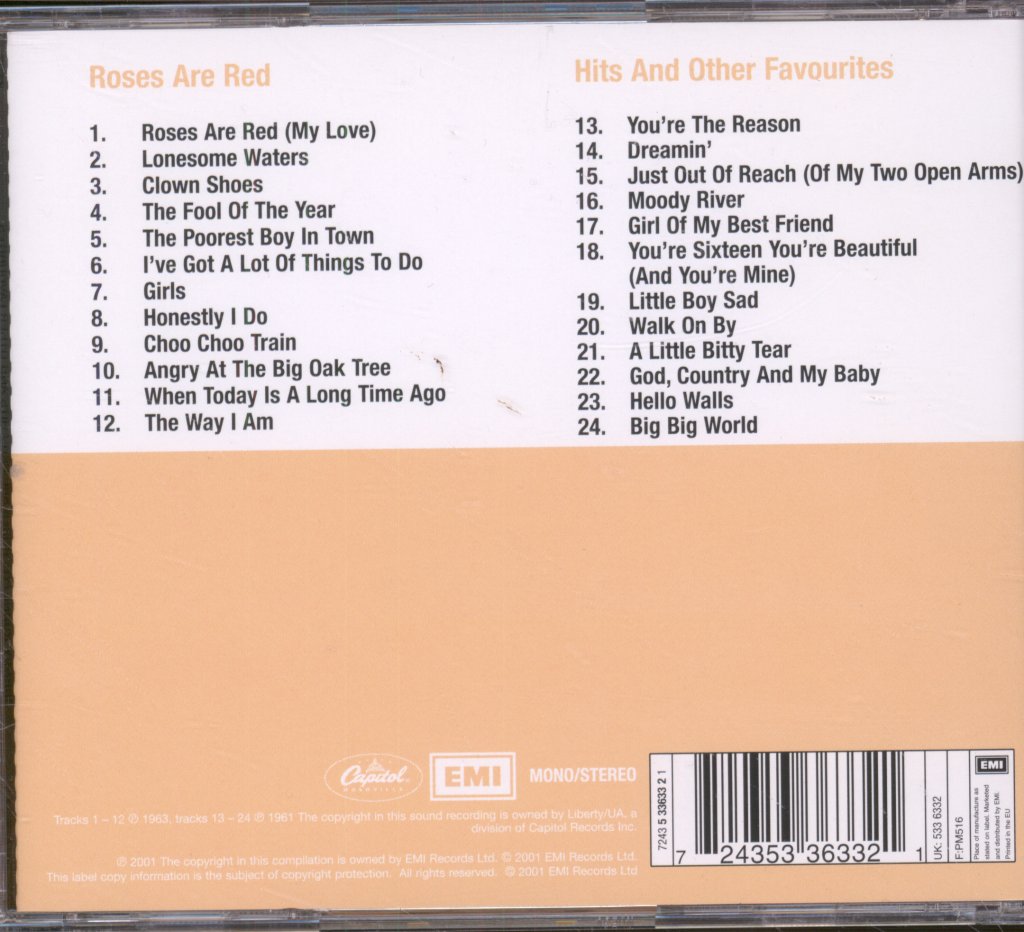 Johnny Burnette - Roses Are Red / Hits & Other Favourites - Cd