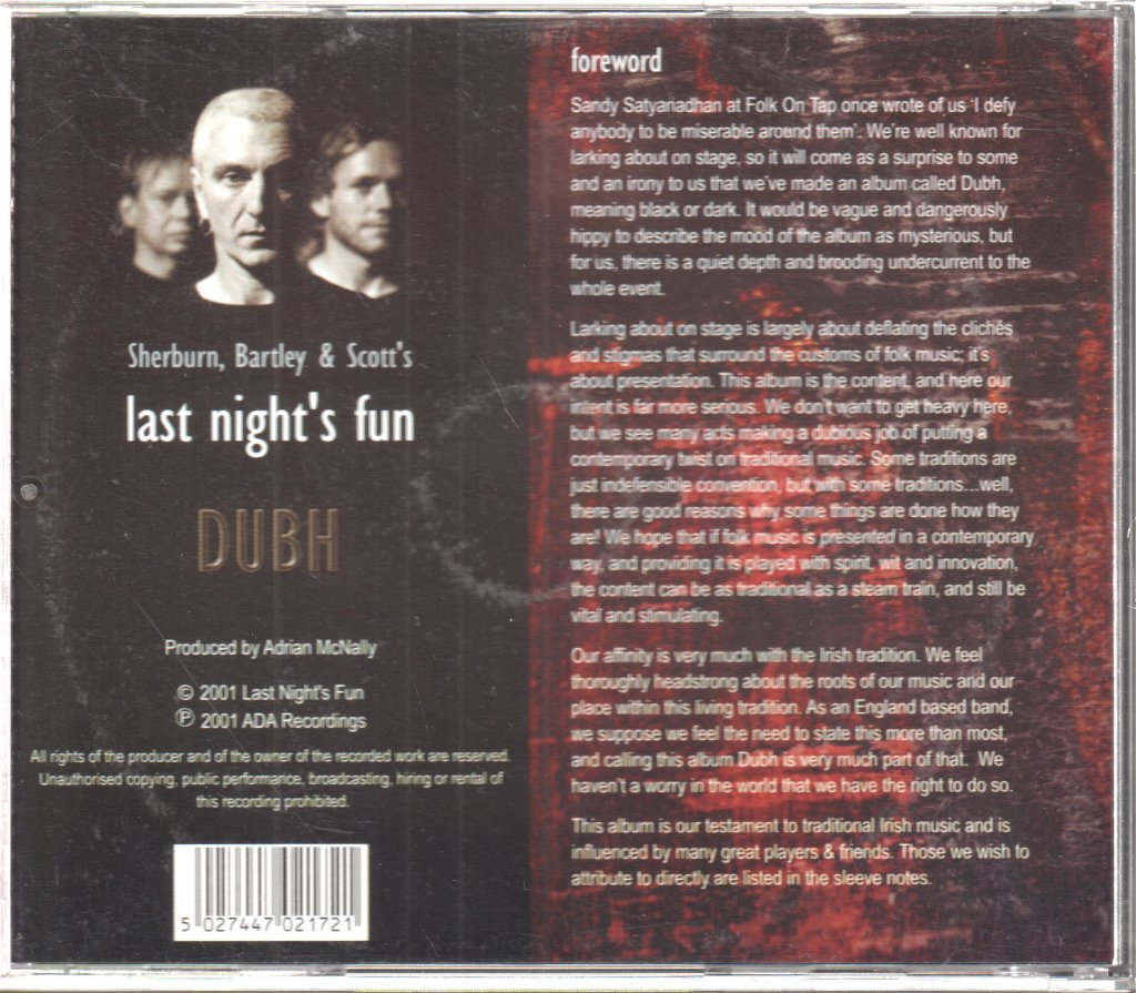 Sherburn, Bartley & Scott's Last Night's Fun - Dubh - Cd