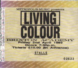 Living Colour - Brixton Academy 2Nd April 1993 - Ticket