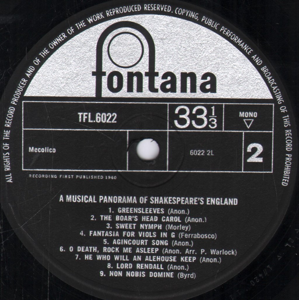 Alfred Deller And The Deller Consort - A Musical Panorama Of Shakespeare's England - Lp