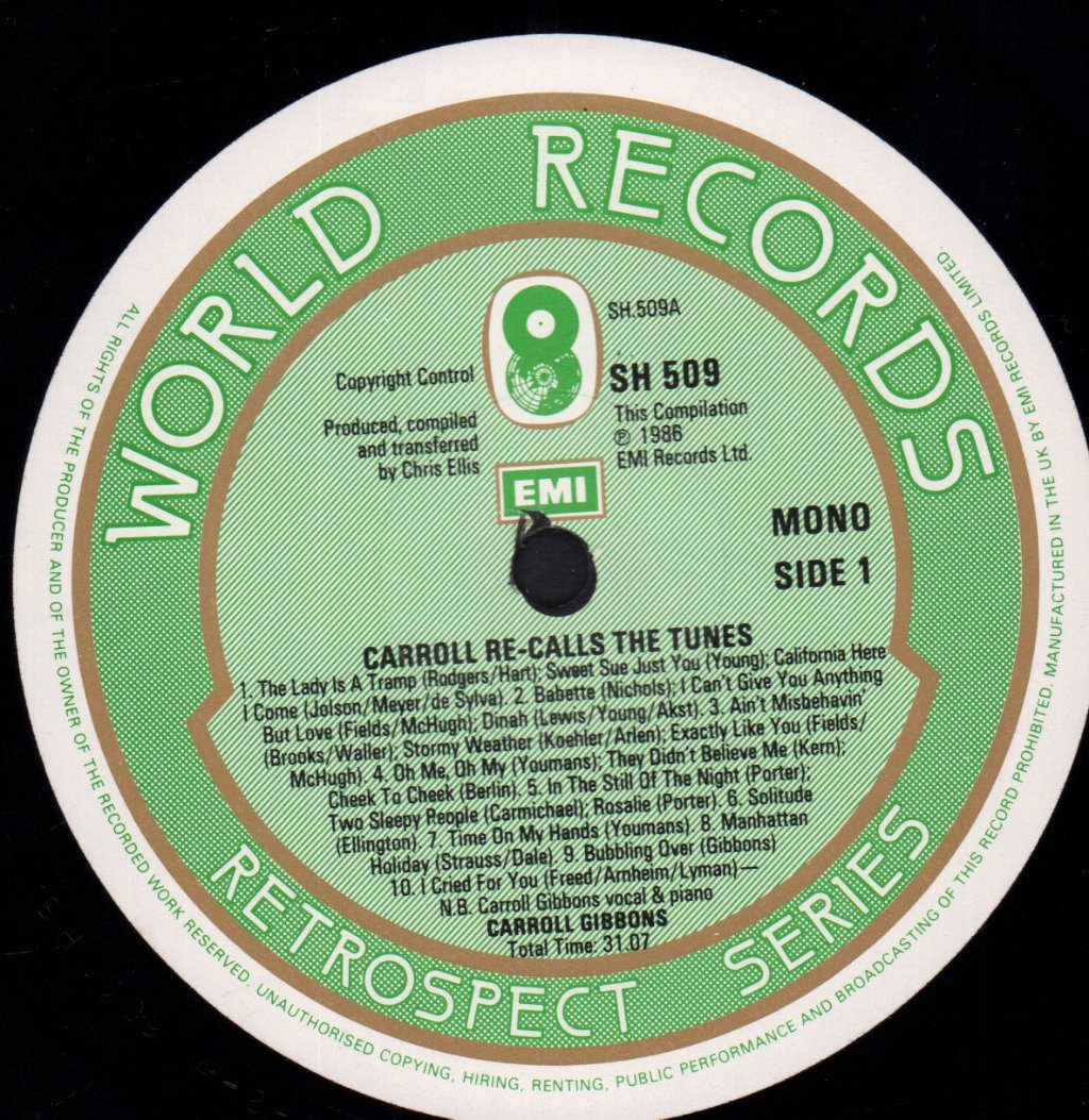 Carroll Gibbons - Carroll Recalls The Tunes - Lp