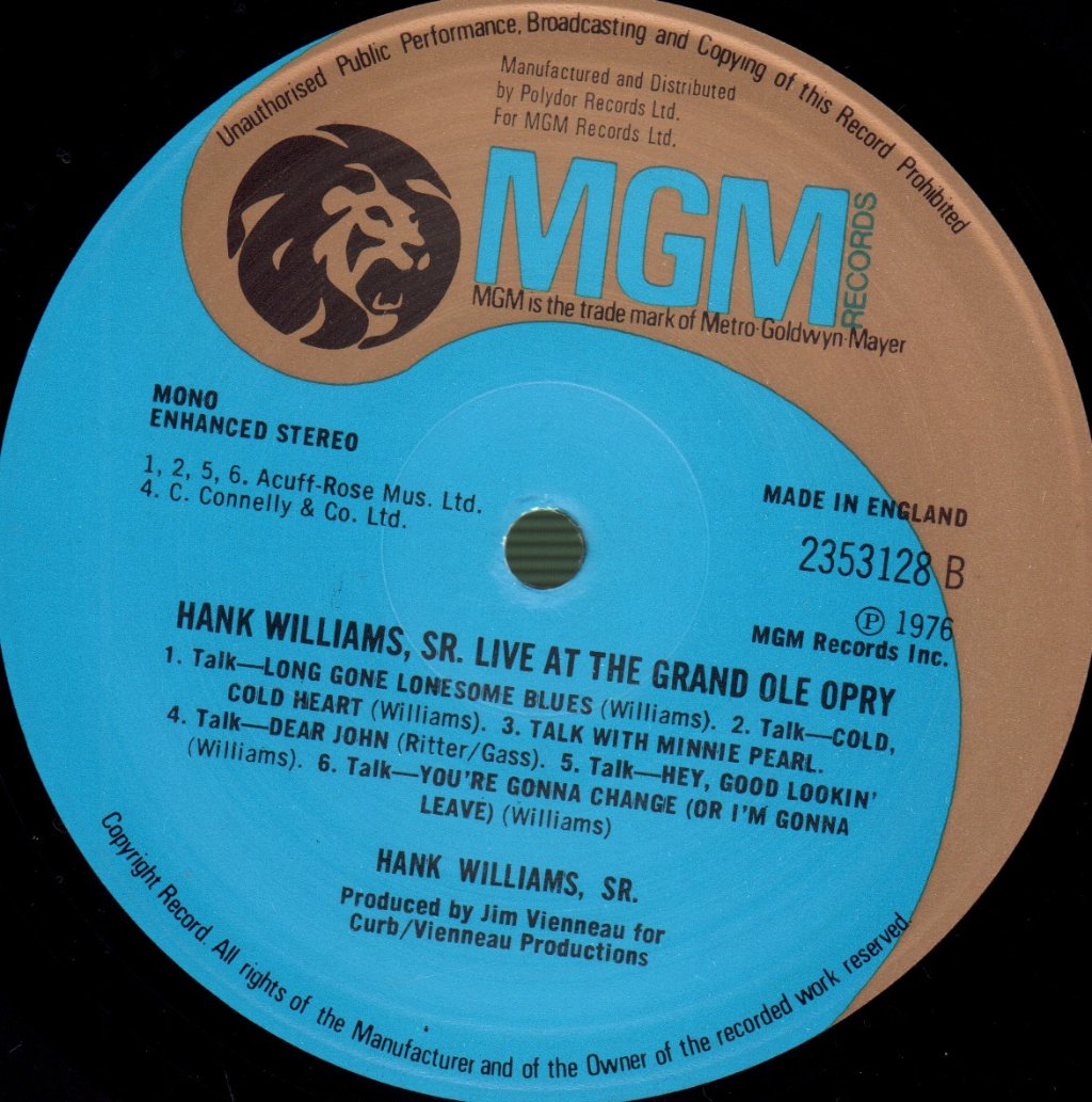 Hank Williams - Live At The Grand Ole Opry - Lp