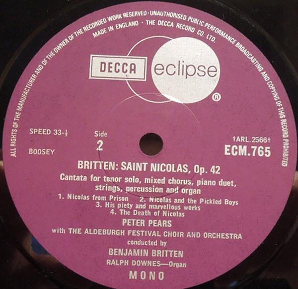 aldeburgh festival choir and orchestra - britten Saint Nicolas - Lp