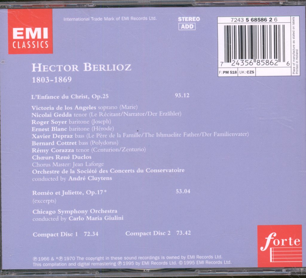 Victoria De Los Angeles, Nicolai Gedda, Chicago Symphony Orchestra - Berlioz - L'enfance Du Christ / Roméo Et Juliette (Excerpts) - Double Cd