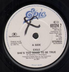 Exile (70'S Pop Group) - She's Too Good To Be True - 7 Inch