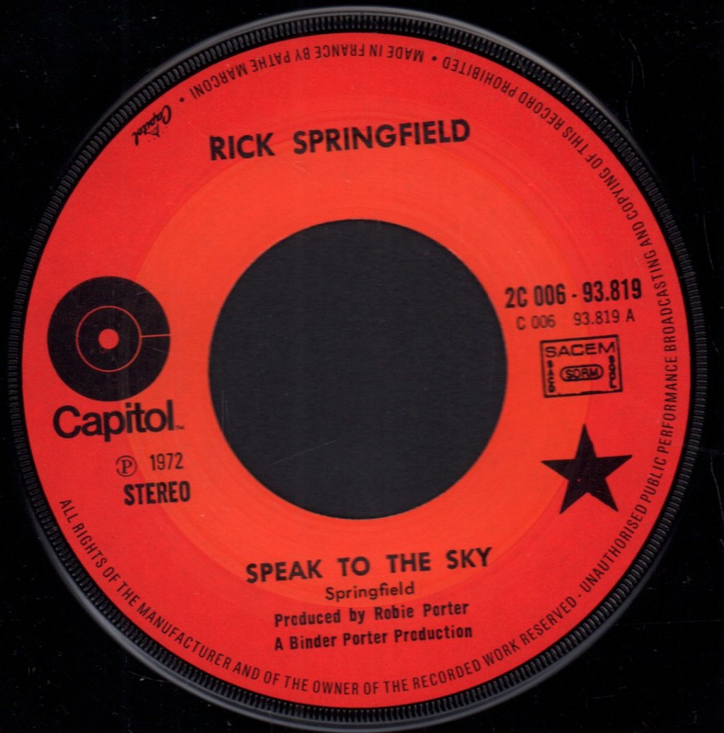 Rick Springfield - Speak To The Sky - 7 Inch