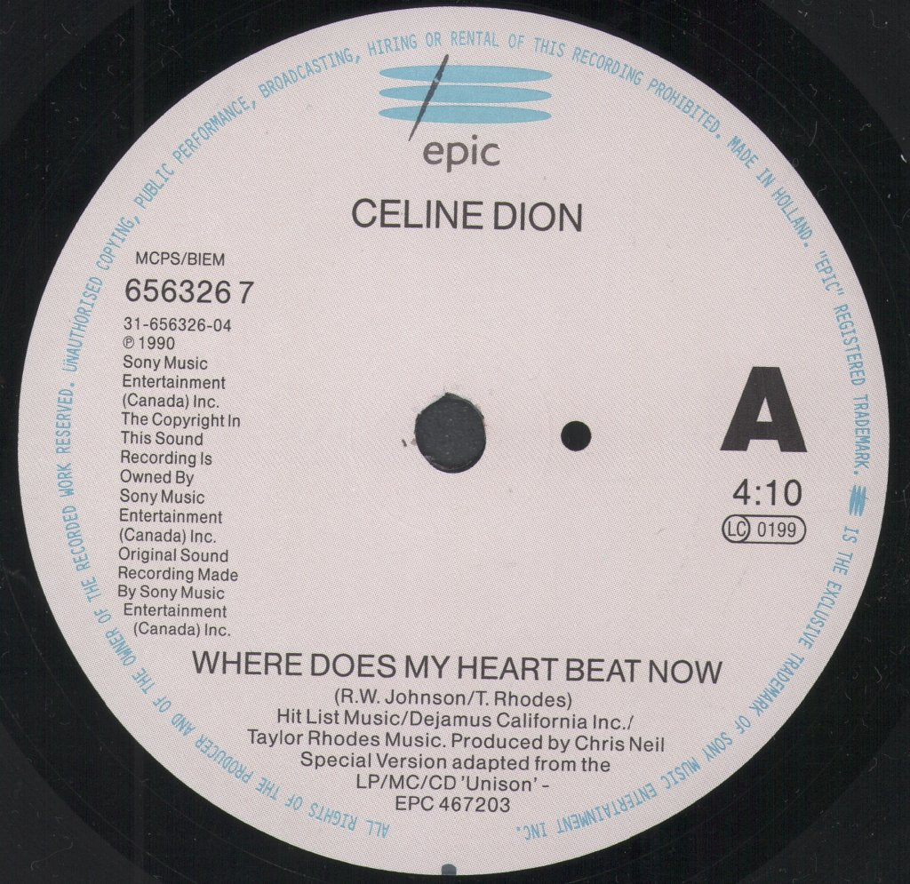 Celine Dion - Where Does My Heart Beat Now - 7 Inch