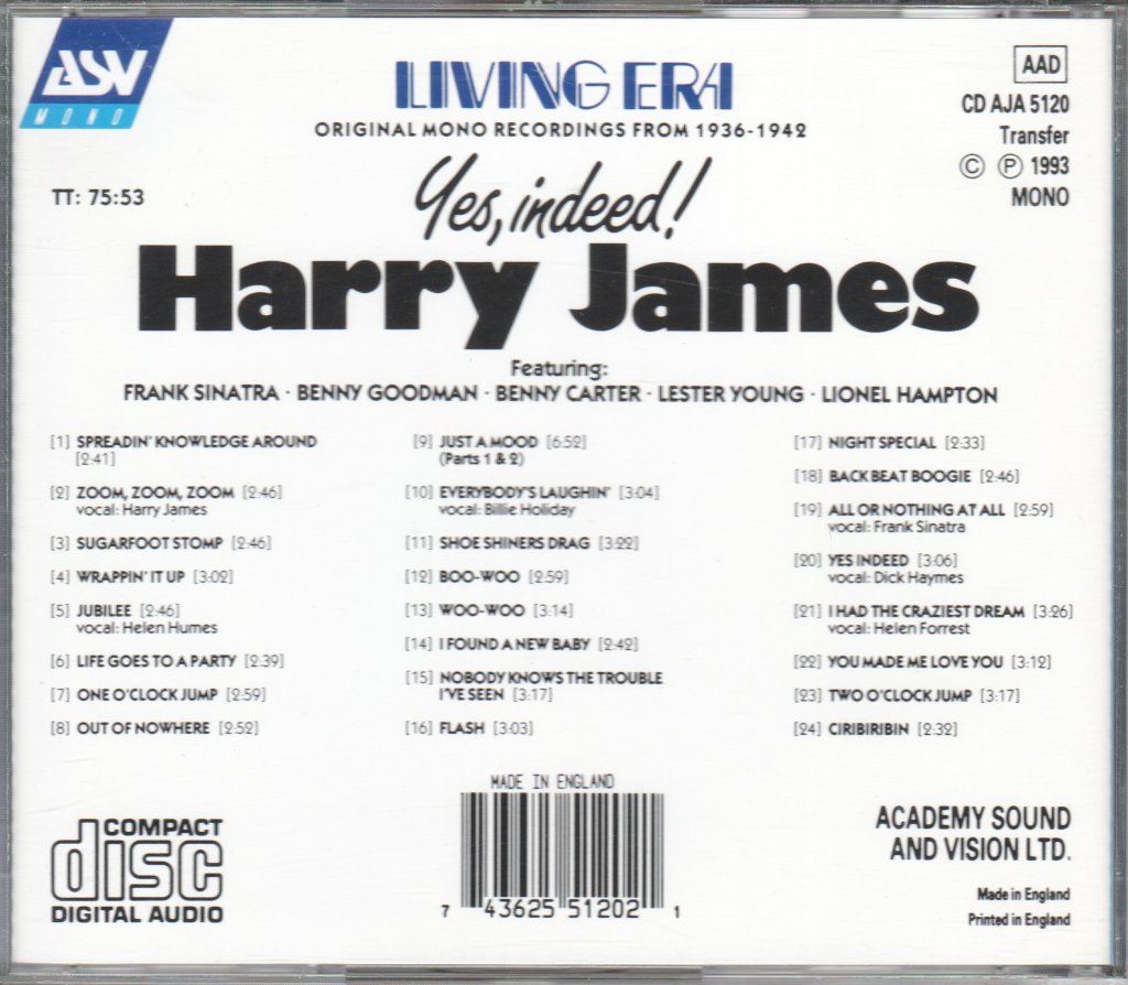 Harry James (2) - Yes, Indeed! - Cd