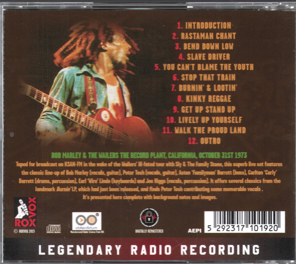 Bob Marley & The Wailers - Live At The Record Plant '73 - Cd
