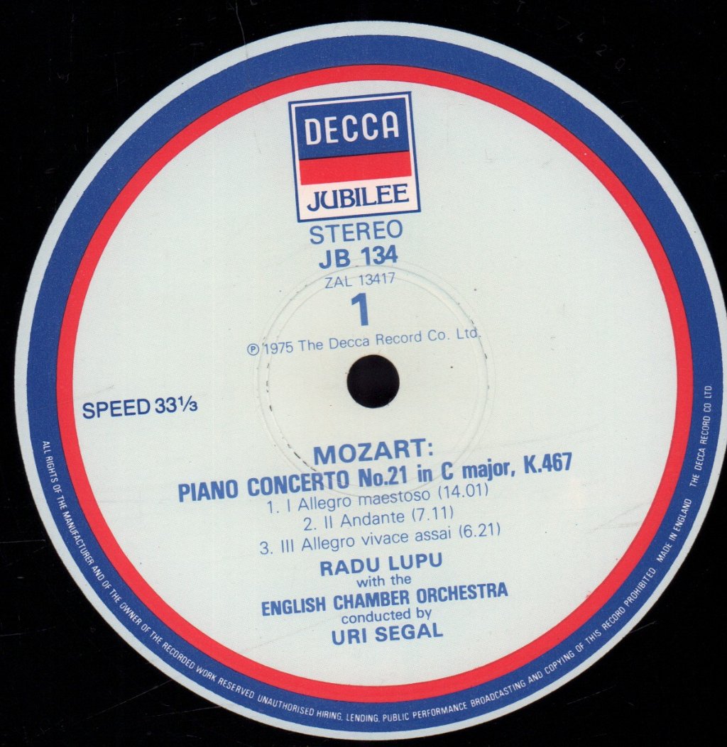 Radu Lupu / English Chamber Orchestra / Uri Segal - Mozart Piano Concertos Klavierkonzerte No.21, K.467 Elvira Madigan & No.12, K. 414 - Lp