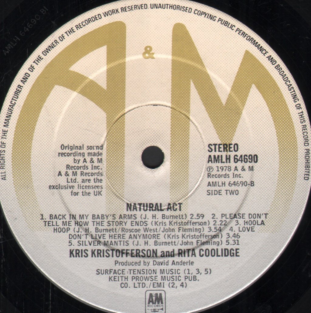 Kris Kristofferson And Rita Coolidge - Natural Act - Lp