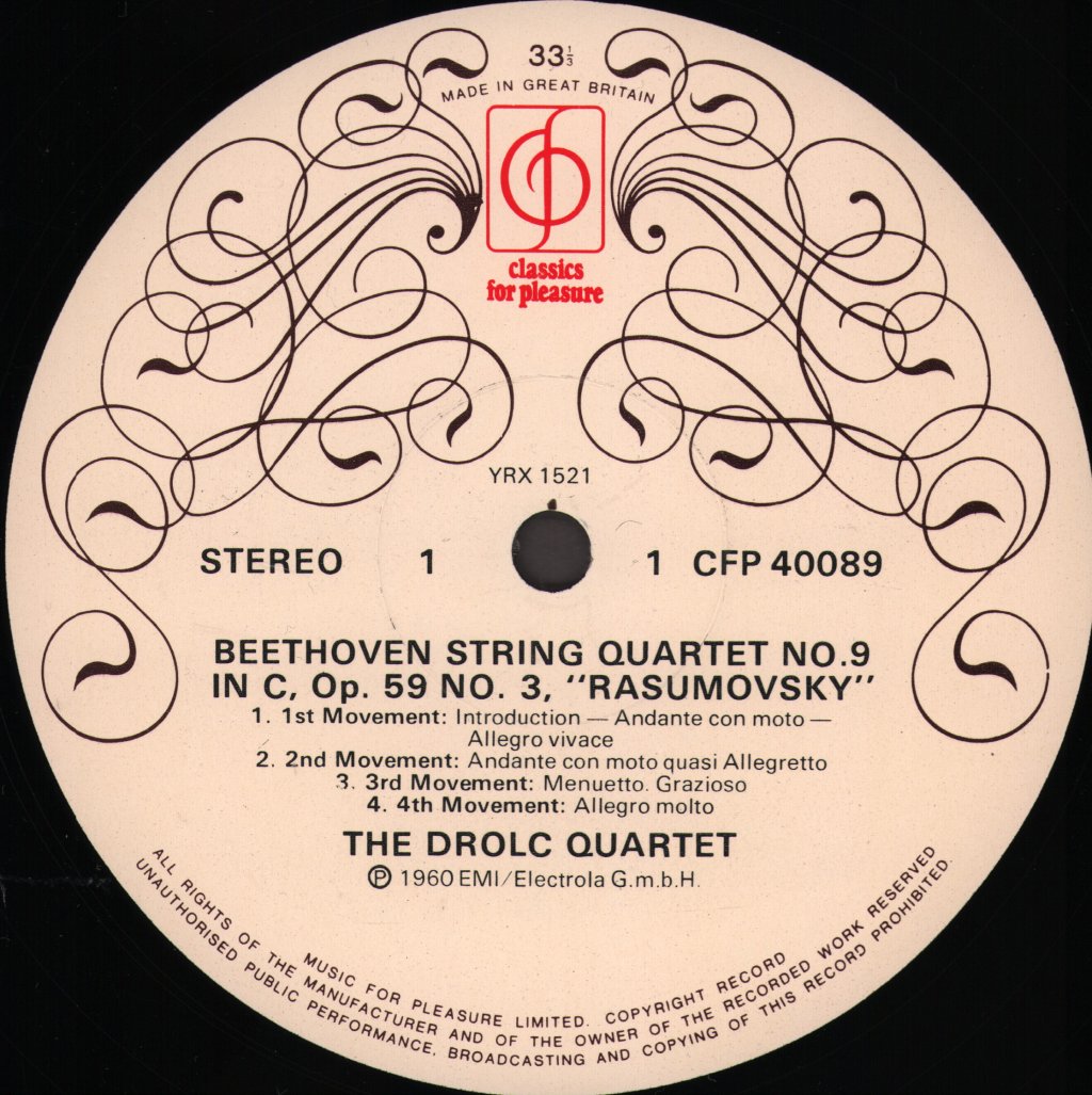 Drolc Quartett - Beethoven - String Quartets No.9 In C (Opus 59, No.3) / No. 11 In F Minor (Opus 95 "Serioso") - Lp