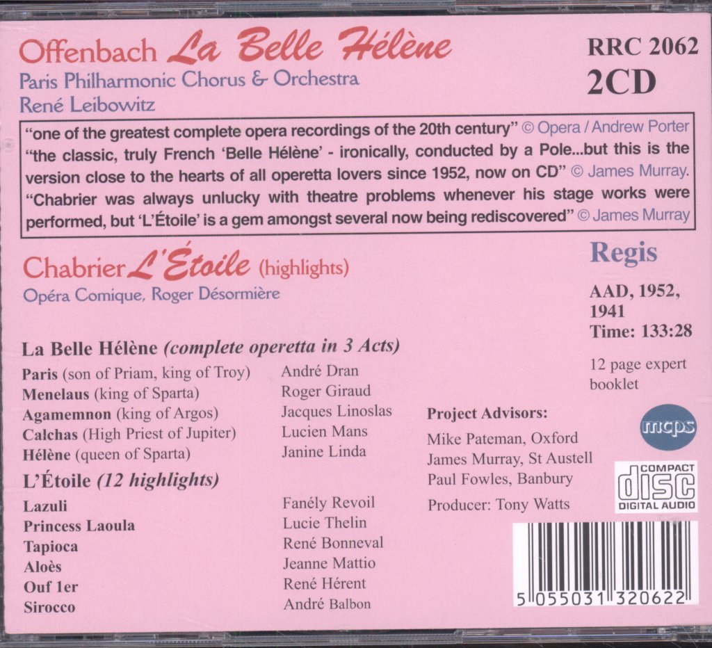 Paris Philharmonic Chorus & Orchestra, René Leibowitz - Offenbach - La Belle Hélène - Double Cd