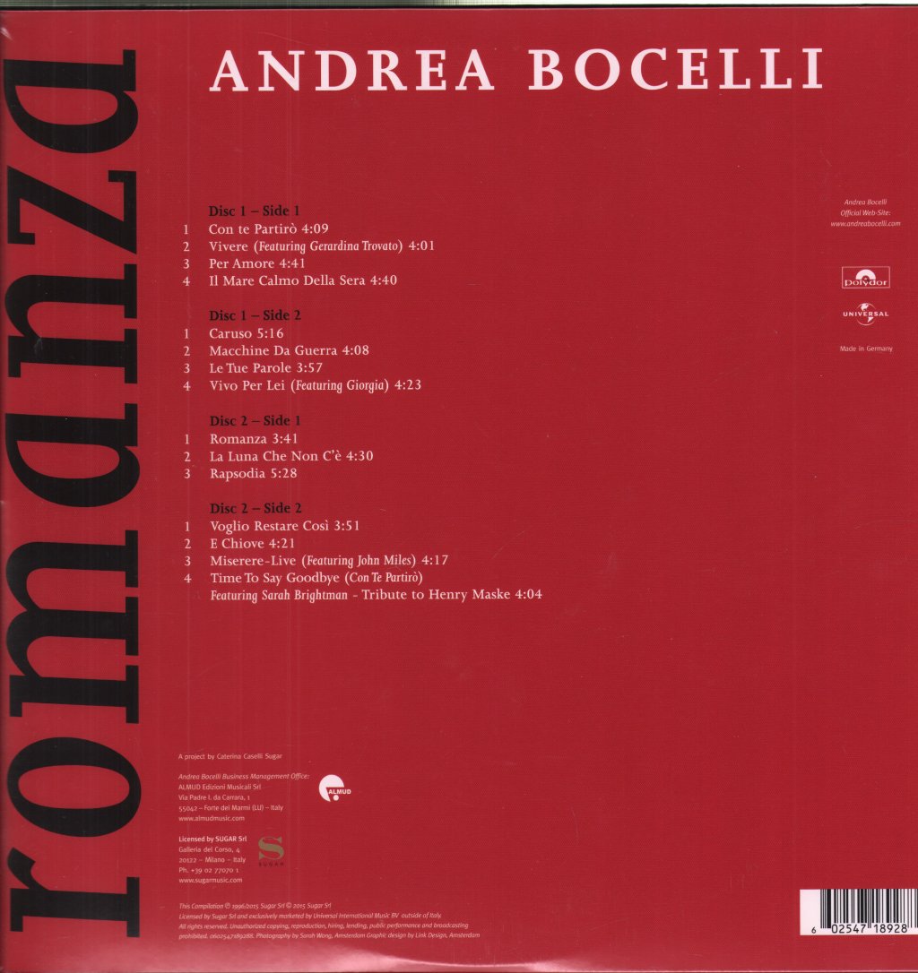 Andrea Bocelli - Romanza - Double Lp