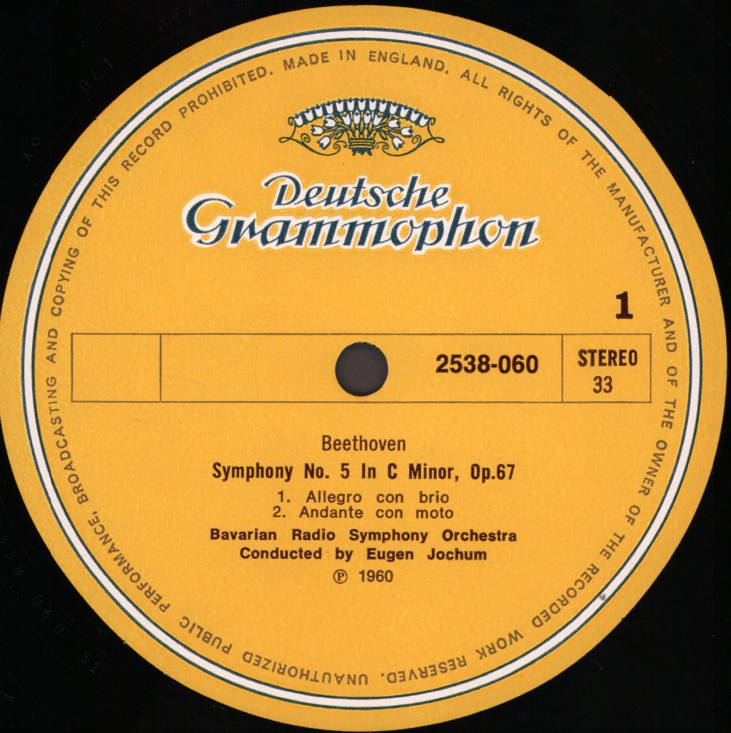 Eugen Jochum / Bavarian Radio Symphony Orchestra - Ludwig van Beethoven - Symphony No. 5 - Overture To 'Fidelio' - Lp