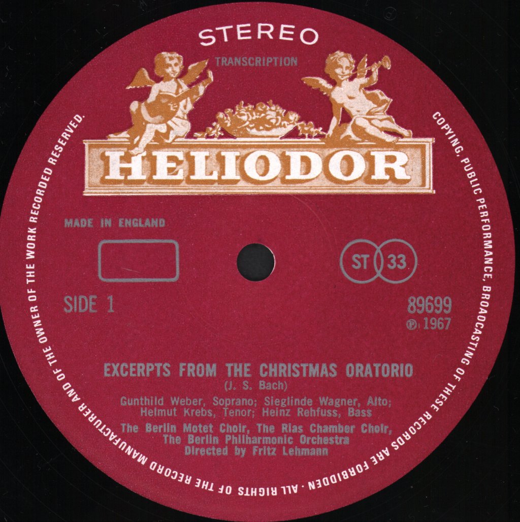 Berlin Motet Choir / Rias Chamber Choir / Berlin Philharmonic / Fritz Lehmann - J. S. Bach - Christmas Oratorio (Excerpts) - Lp