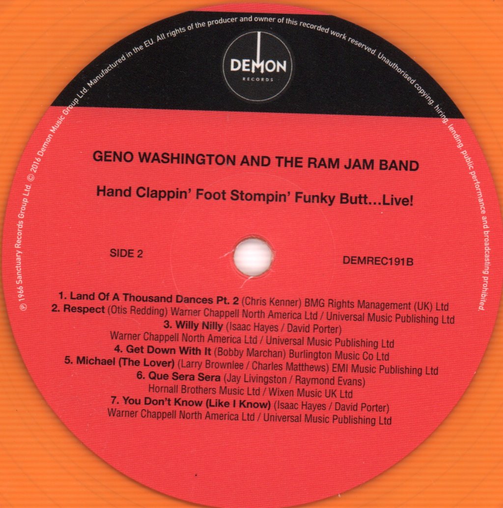 Geno Washington And The Ram Jam Band - Hand Clappin' Foot Stompin' Funky-Butt... Live! - Lp