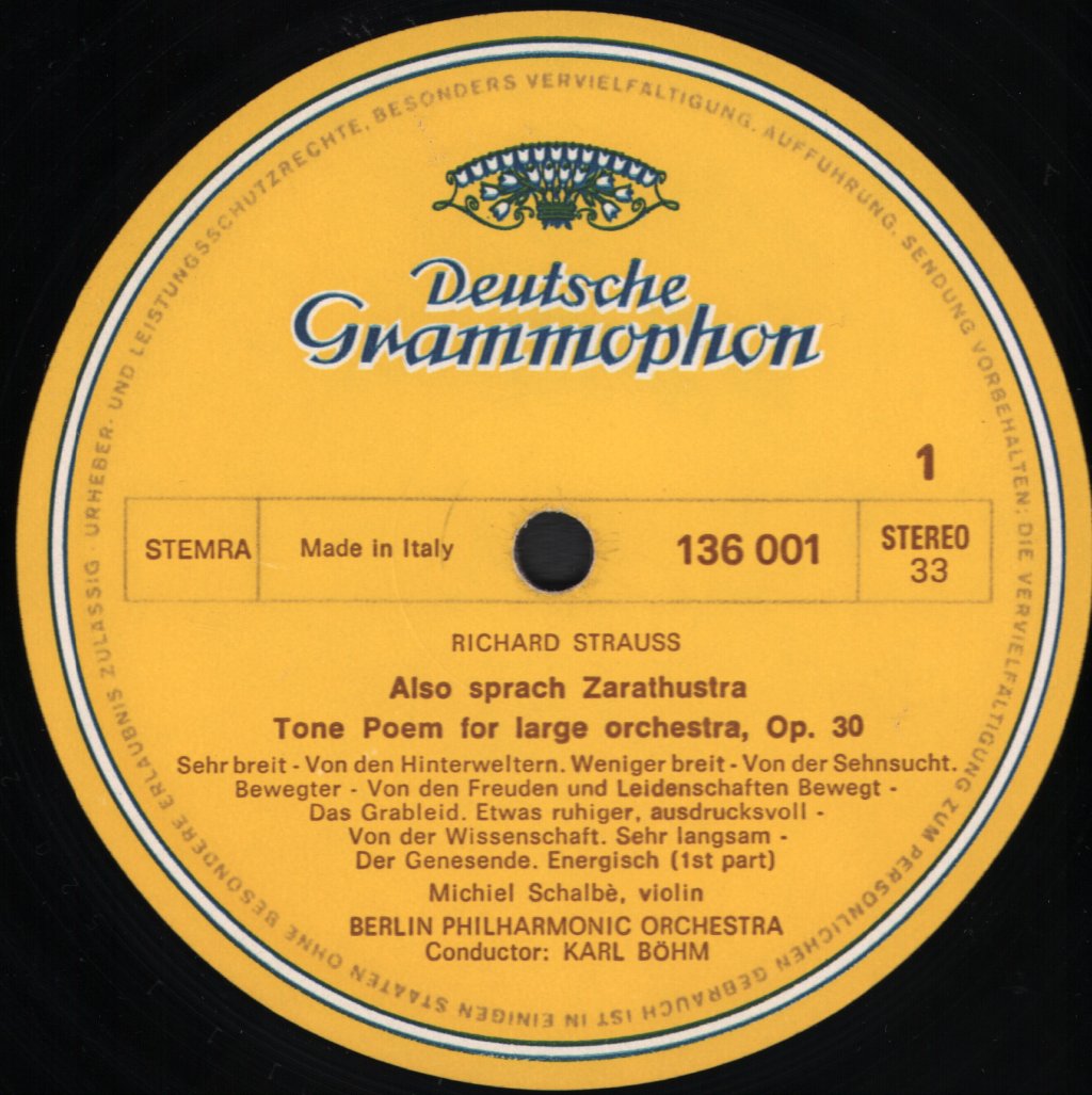 Karl Bohm / Berliner Philharmoniker - R. Strauss - Also Sprach Zarathustra, Op. 30 - Lp