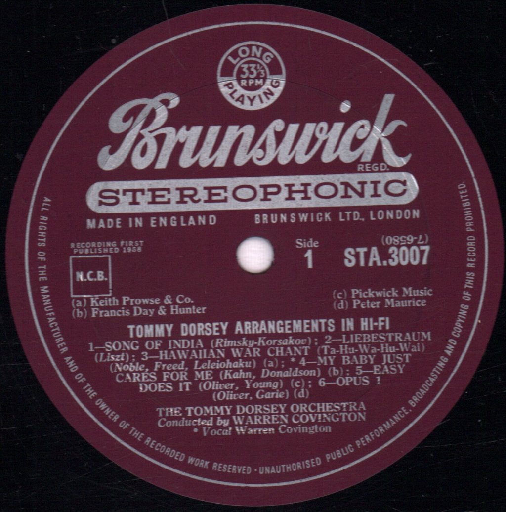 Tommy Dorsey Orchestra Starring Warren Covington - Fabulous Arrangements Of Tommy Dorsey In Hi-Fi - Lp