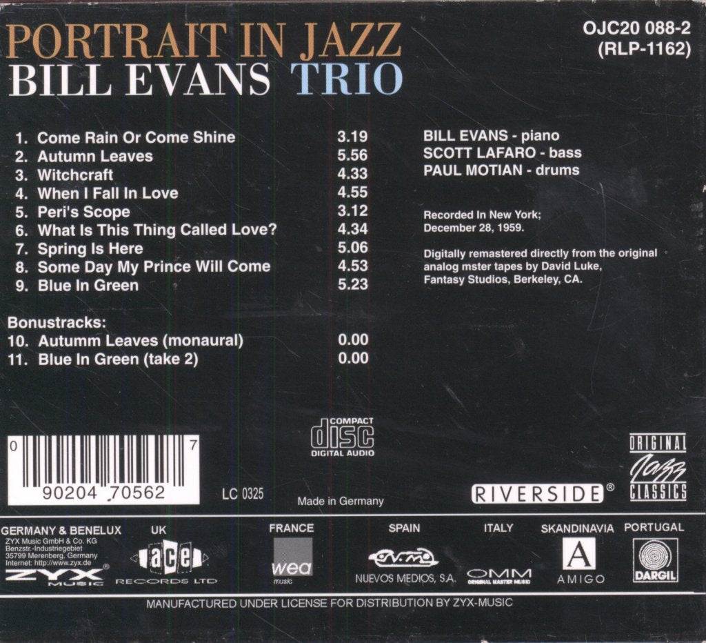 Bill Evans Trio - Portrait In Jazz - Cd