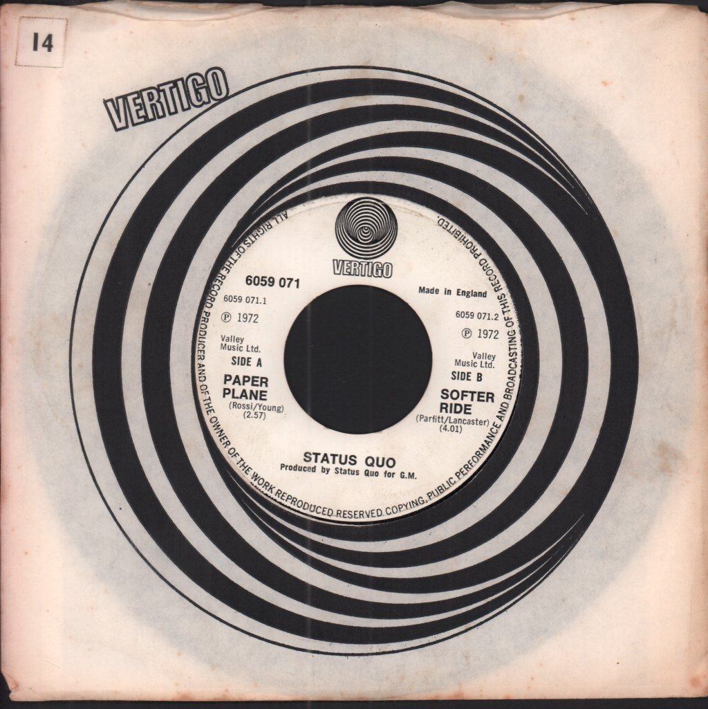 Status Quo - Paper Plane - 7 Inch